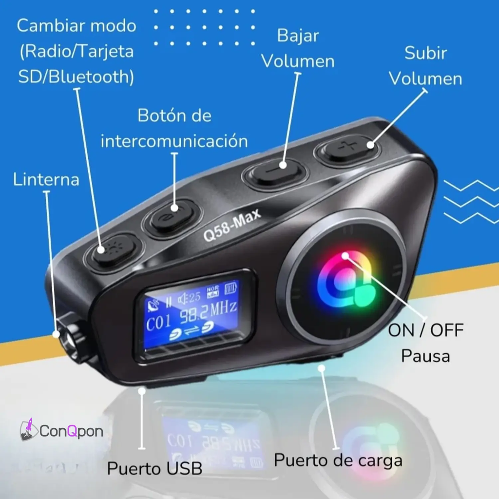 Intercomunicador para Casco de Moto Q58-MAX ConQPon